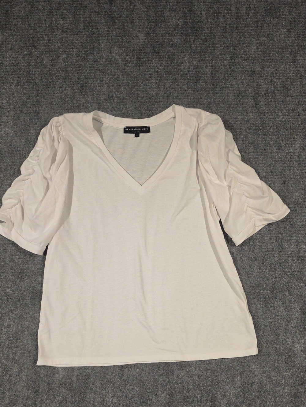 Generation Love Womens White V-neck Ruched Sleeve Size Large